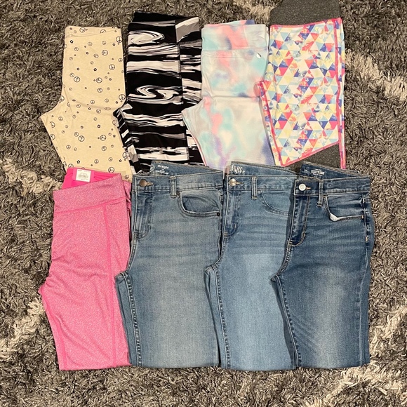Girls Pants Bundle Size 14-16 Leggings Jeans Stretch Adjustable Waist Tie-Dyed - Picture 1 of 10